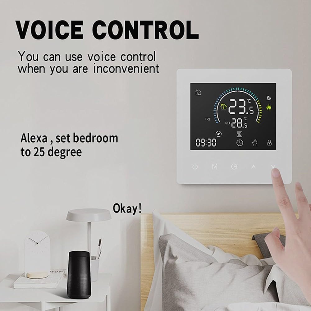 Homefurnishmall Programmierbarer Thermostat für Fußbodenheizung LCD Touchscreen(WiFi White 25A)