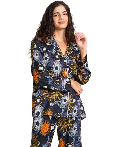Image of YiNi LuLu Womens Silk Satin Pajamas Set Button Down 2 Piece Pjs Long Sleeve Oversized Sleepwear with Pockets