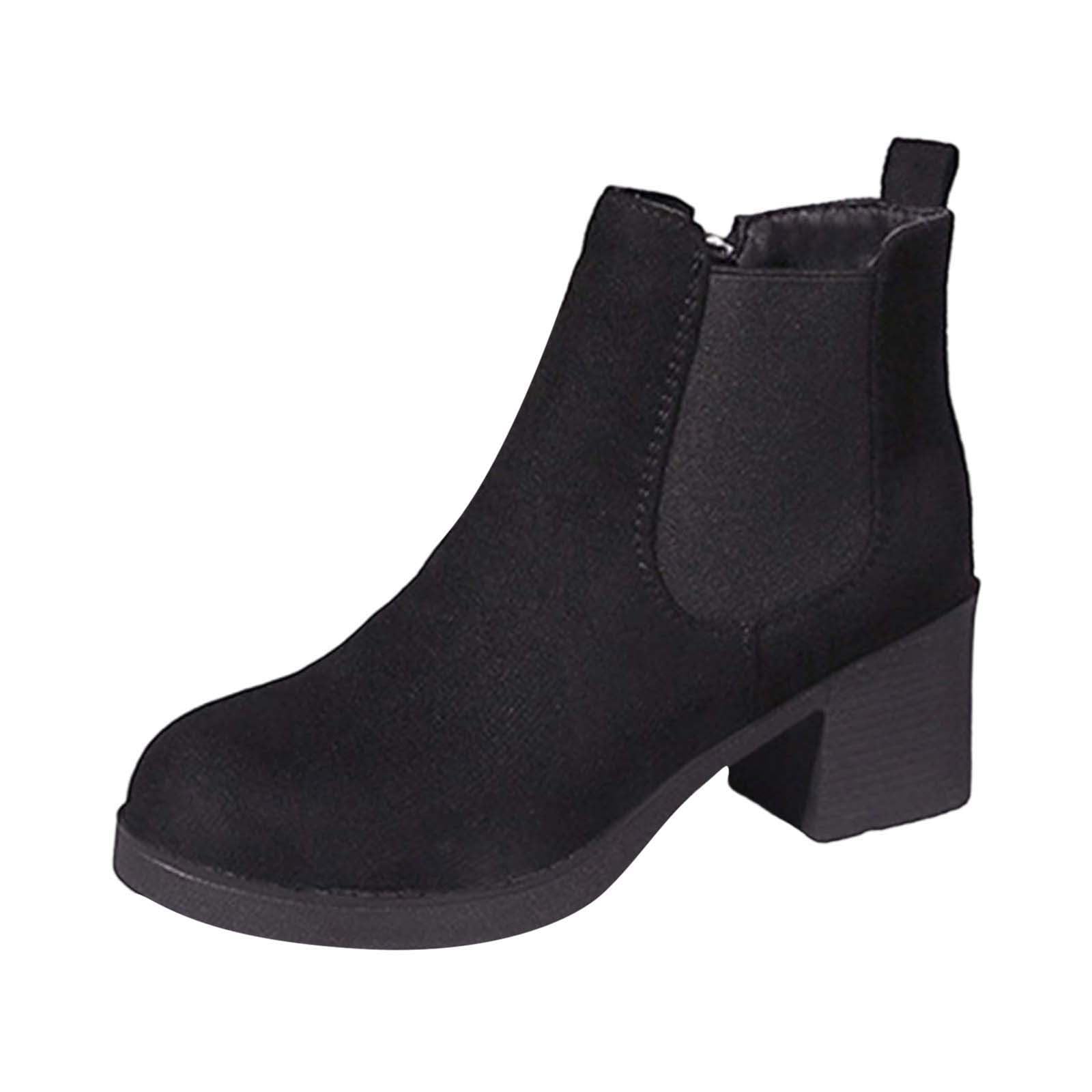 Womens Short Boots Fashionable Suede Crew Toe Thick Heel Booties Elegant Pure Color Boot Shoes Going Out Shopping