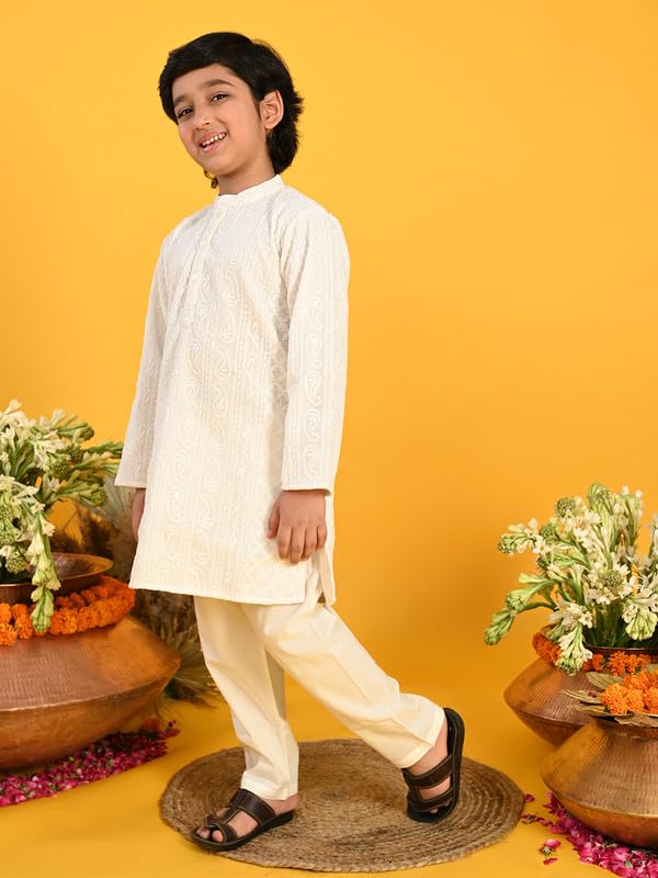 Image of Saka Designs Boy's Embroidered Kurta & Pyjamas - Red