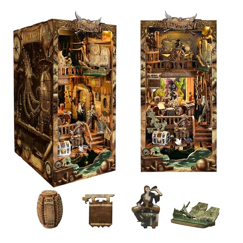 IBOHEYE Kit de rincón mágico de libro 3D de madera para adultos, soporte decorativo para sujetalibros, rincón de libros, estantería, juguete para adolescentes, kit de modelo de regalo, nuevo mundo