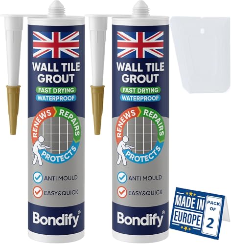 BONDIFY Impermeable Kit Renovador de Juntas Blanco 450g x2 SECADO RÁPIDO Juego de Reparación de Azulejos de Pared y Suelo, Kit de Reparación de Juntas, Lechada para Azulejos Baño, Mortero Azulejos