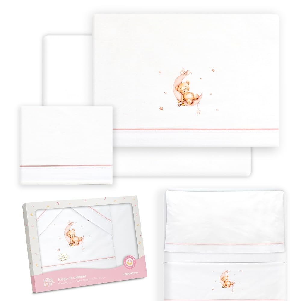 Interbaby Baby MINI COT Sheets, Cotton, Pink, Rosa