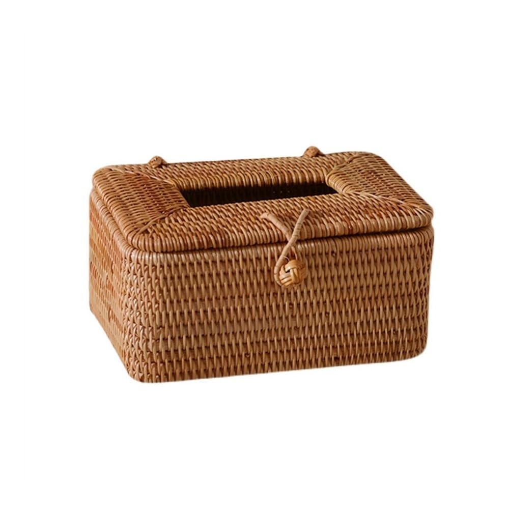 Tissue Holder Woven Rectangular Tissue Box Holder Rattan Multifunctional Dispenser for Home Bathroom Living Room Bedroom Facial Box Decor(Medium)
