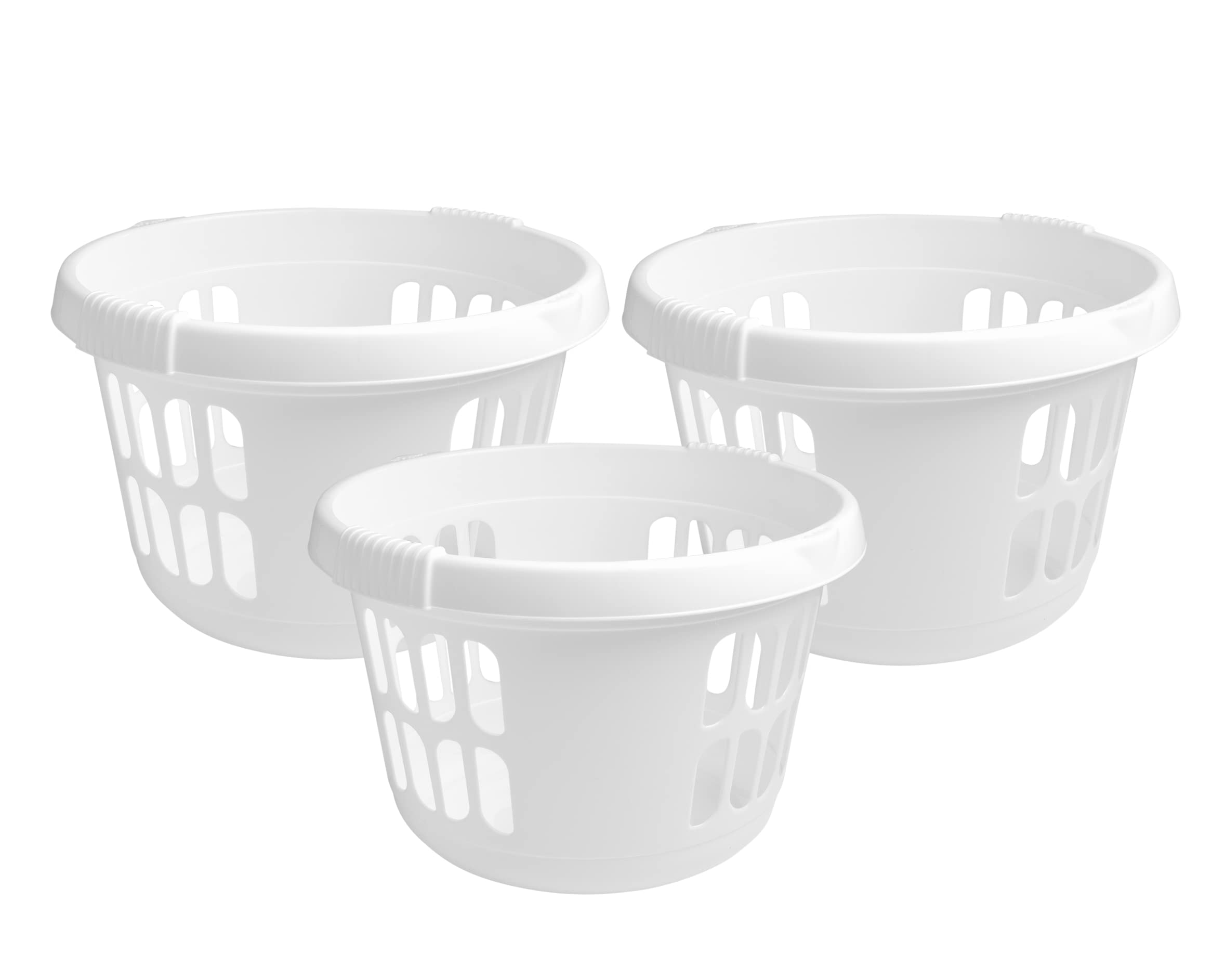 JMS we create smile (𝐒𝐞𝐭 𝐎𝐟 𝟑) 50 Litre Round Laundry Basket - Ice White Plastic 50L Washing Clothes Basket High Grade Linen Storage Bin Tidy