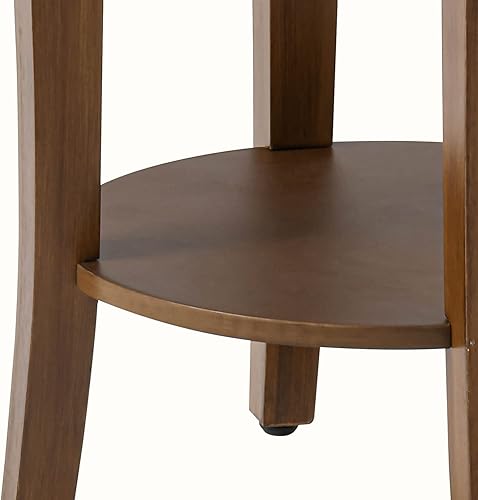 Miniatura 6 de HOMPUS Juego de mesa auxiliar redonda moderna de 2 con estante de almacenamiento, mesita de noche de madera de 2 niveles con acabado de grano de