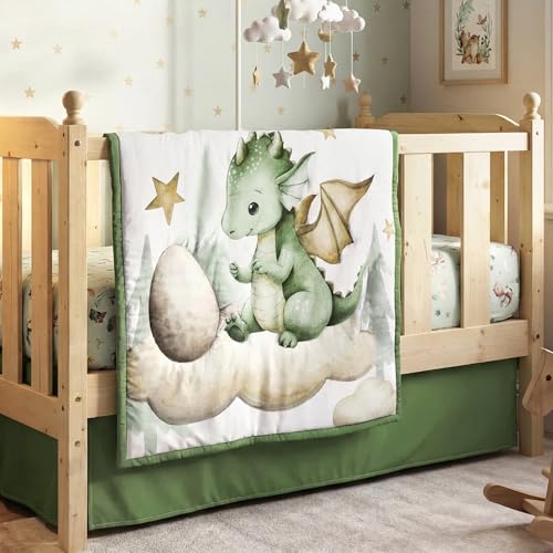 Peryiter 3 Pcs Watercolor Dragon Crib Sheet Set Baby Crib Bedding Set Includes 52x28 Fitted Sheet Quilt Bed Skirt for Newborn Boy Girl Cute Nursery Newborn Sheets Decor