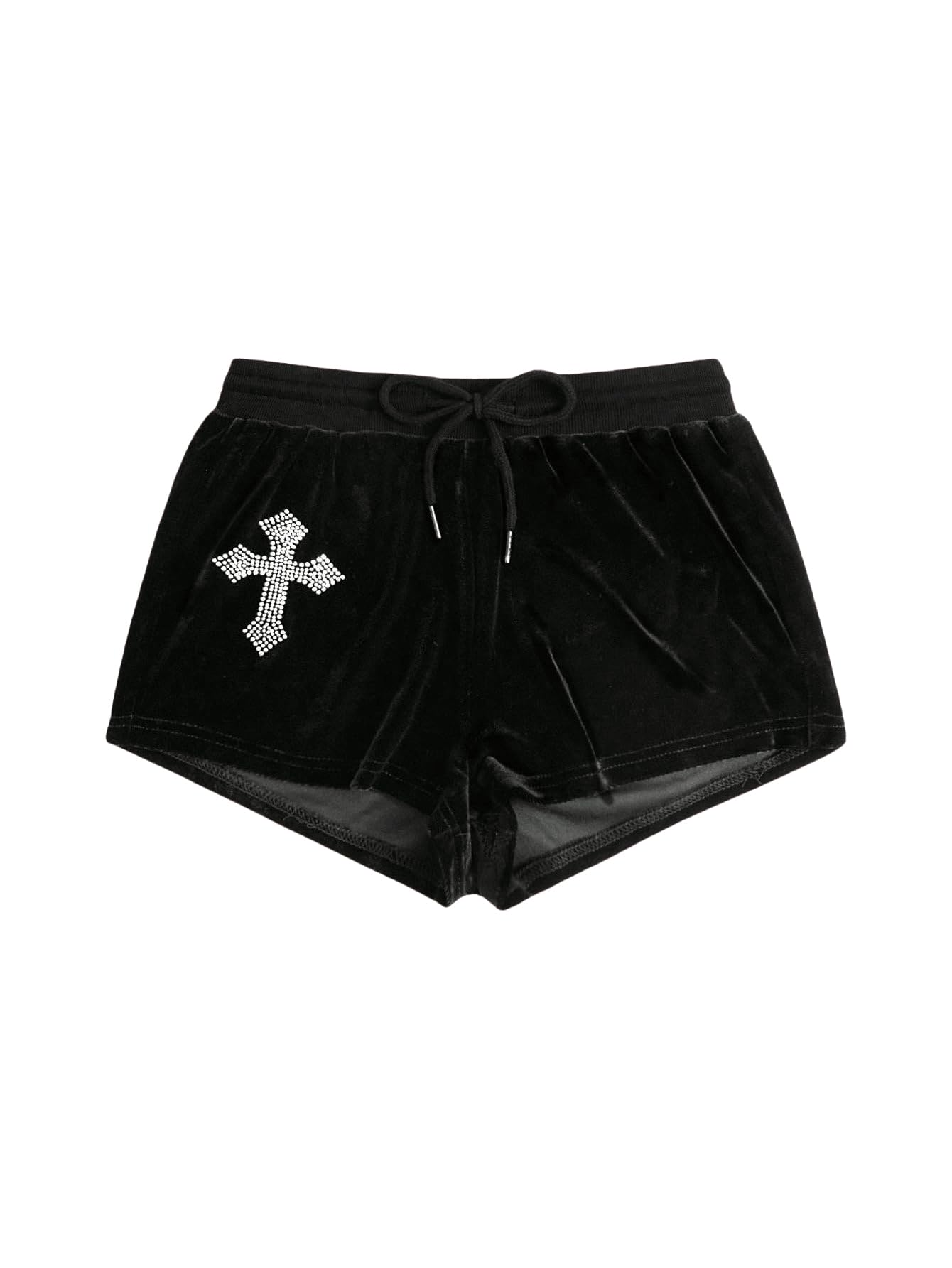SOLY HUXWomen's Y2k Rhinestone Velvet Shorts Drawstring Elastic Waist Track Shorts