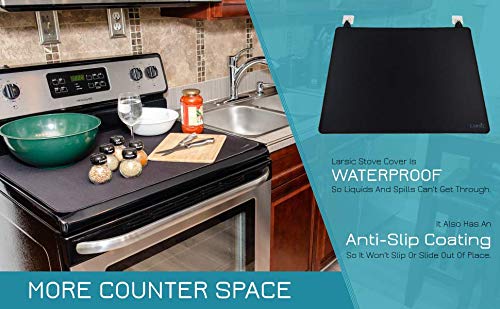 Larsic Stove Cover - Thick Natural Rubber Sheet Protects Electric Stove Top. Anti-Slip Coating, Waterproof, Heat Resistant, Foldable. Prevents Scratching, Expands Usable Space (31X24, Red)