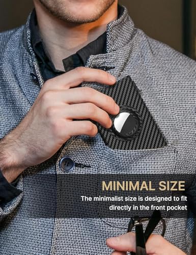 Mens Pop Up Wallet for AirTag: Premium Genuine Leather, RFID Blocking, Smart, Minimalist, 9-14 Card Capacity, ID Window, Cash Slot (Carbon Fiber)3