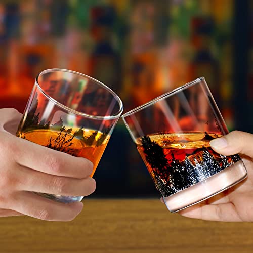 Bourbon Glasses Toowell Whiskey Glasses Set Of 2, 11Oz Old Fashioned Glasses Forest Landscape Handmade Lead-Free Scotch Tumbler, Birthday Gifts Valentines Day Gift, Rocks Glass For Liquor And Cocktail #TOP5