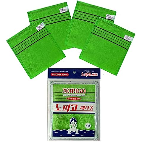 NOPIGO Korean Asian Exfoliating Bath Washcloth Mitt for Remove Dead Skin.Exfoliating Body Scrubber.Exfoliating Gloves for Body Scrub (green4) Cover