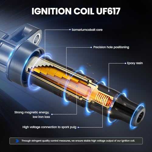 Image of Set of 6 UF617 Ignition Coil Pack and 90174 spark plugs Compatible with INFINITI FX37 G37 M37 Q40 Q50 Q60 Q70 QX70 3.7L V6 Compatible with Nissan 370Z Replacement 22448EY00A GN10430 1788503