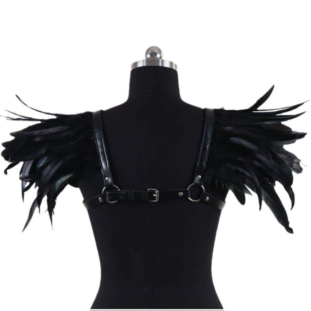 Sanfly Fashion Gothic Feather Shrug Cape Shawl Shoulder Wrap Punk Medieval Victorian Halloween Costumes for Women