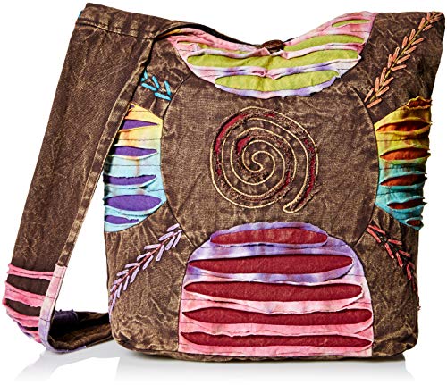 Handbag AND Backpack Bohemian Embroidered Ripped Razor Cut Sling Crossbody Purse in Brown