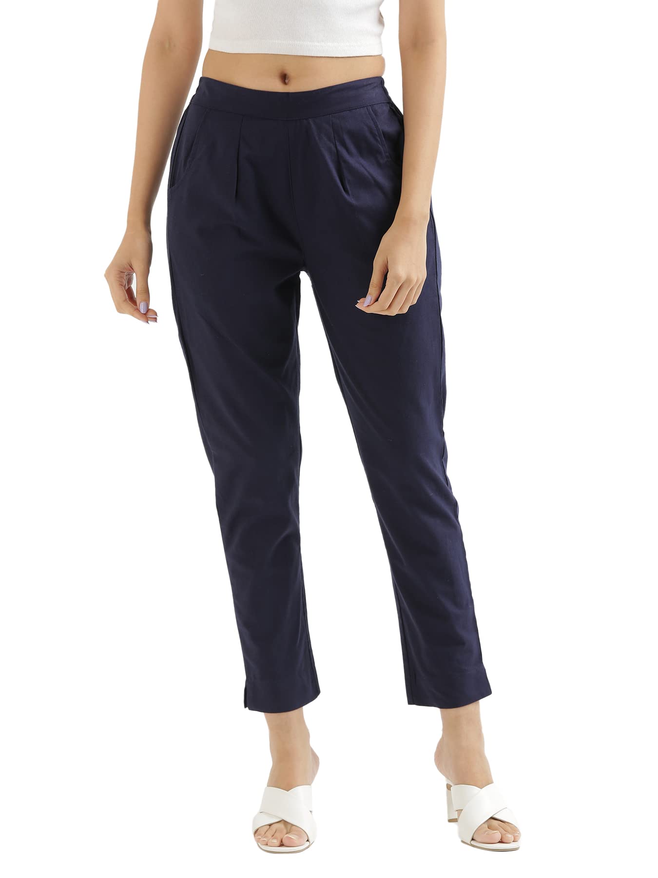 SAADAA Women Cotton Pant Stretchable Regular Slim Fit Trouser, Pocket Pants for Office School Formal Casual Daily Use (Navy Blue, 3XL) (B09M3J39C1) Amazon Price History, Amazon Price Tracker