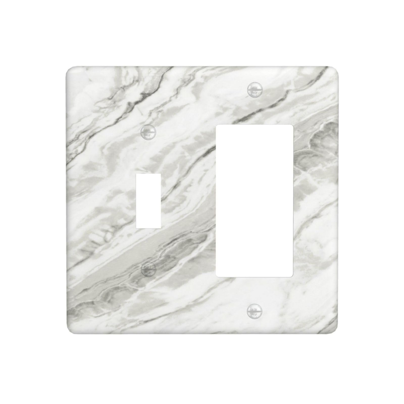 Modern White Grey Cream Marble 2 Gang Single Toggle/Rocker Combination Light Switch Cover Decorative Combo Switch Wall Plate Cover Electrical Faceplate Room Decor