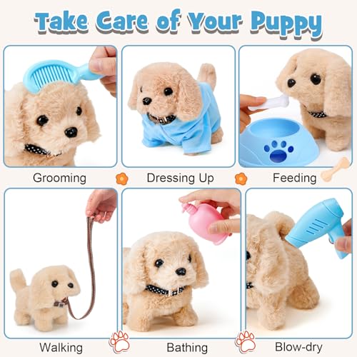 Tacobear Hund Spielzeug Kinder der Läuft und Bellt, Elektrischer Hund mit Leine Hundekäfig Hundemantel Interaktives Haustier Kuscheltier Spielhund Geschenk Spielzeug für Mädchen Junge 3 4 5 6 Jahre