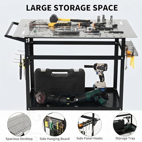 Image of 36x24in Welding Table 800LBS Mobile Workbench with 4 Wheels & Fixed Base