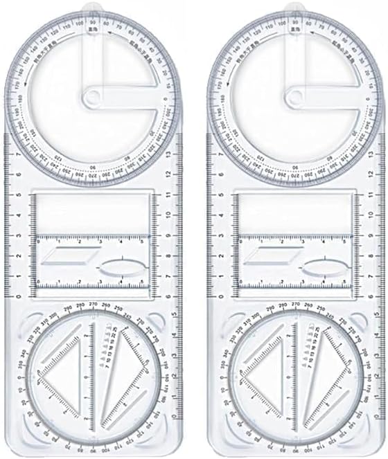 Multifunctional Geometric Ruler Set (2-Pack) – Transparent Movable Math Ruler & Drawing Template – Plastic Measuring Tool for Students, School, and Geometry Projects