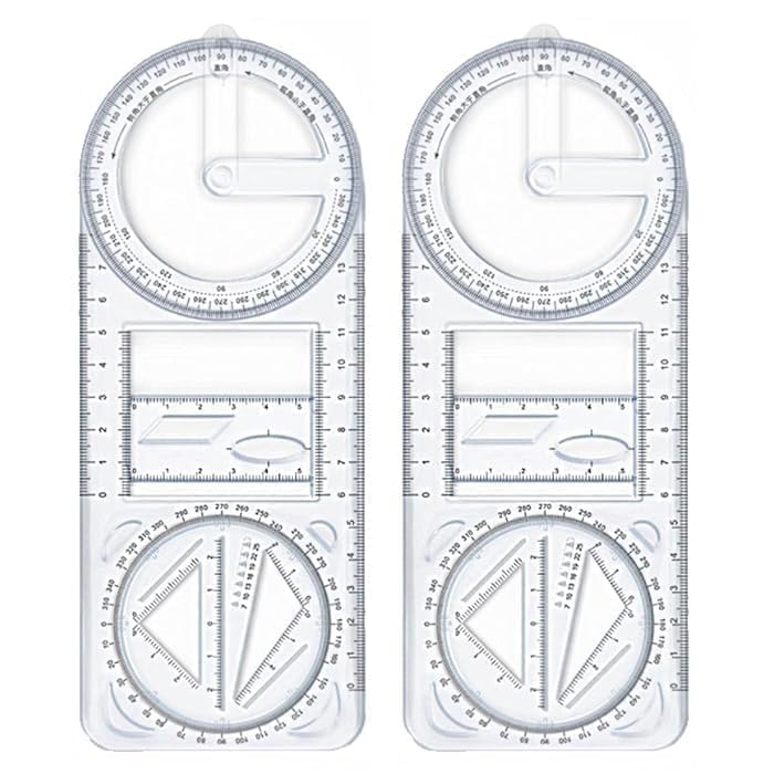 Multifunctional Geometric Ruler Set (2-Pack) – Transparent Movable Math Ruler & Drawing Template – Plastic Measuring Tool for Students, School, and Geometry Projects