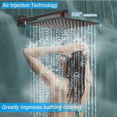 Image of Shower Faucet Set Complete, Wall Mount Shower System for Bathroom 12 Inch High-Pressure Rainfall Shower with Handheld, Rough-in Valve Body and Trim Kit, Oil Rubbed Bronze
