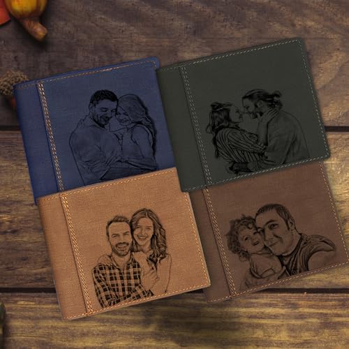 Custom Wallets Photo for Men Personalized Engraved Leather Picture & Text Gifts for Father's Day Anniversary Valentine's Day Christmas Suitable for Boyfriend Father Son Husband2