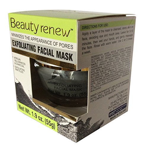 BEAUTY RENEW MINIMIZES THE APPEARANCE OF PORES. EXFOLIATING FACIAL MASK. AFRICAN YELLOWWOOD & CHARCOAL. 1.9 OZ