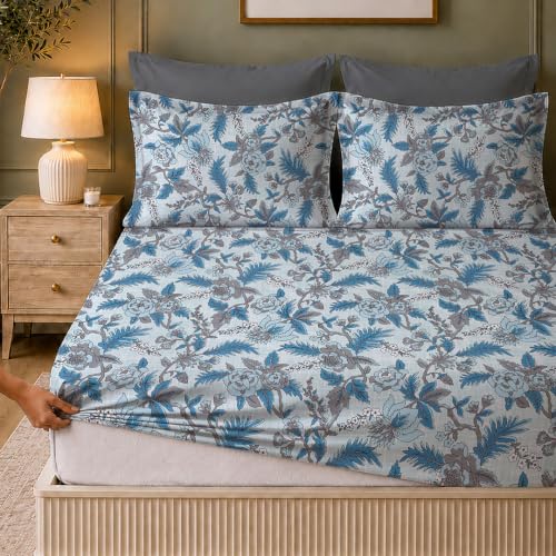 Image of LANE LINEN Symphony 100% Cotton 144TC King Bedsheet Set, 3 Piece, Printed