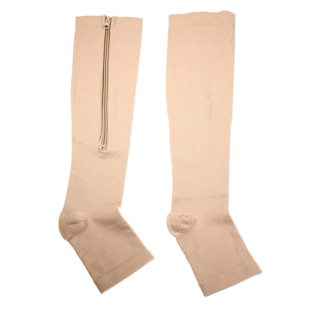 Zipper Medical Compression Socks Stockings with Open Toe Calf Support Best Stocking for Edema, Swollen, Nurses, Pregnancy, Recovery Leg Knee High Sports Length, Better Blood Circulation