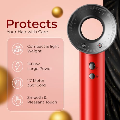 Image of VGR V-445 Professional Hair Dryer, High-Speed 110000 RPM BLDC Motor with 3 Speed & 4 Temperature Settings, Independent Cool Shot, Overheat Protection, 1600W (Red)