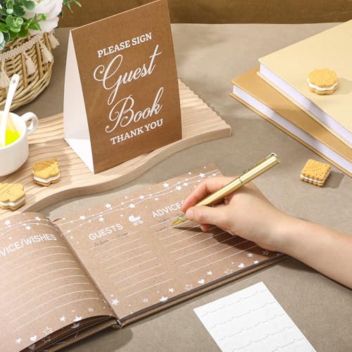 Image of Fuyoooo Kraft Paper Baby Shower Guest Book Baby Shower Sign in Guest Book Reception with Sonogram Page Keepsake Includes Gold Pen Table Card and Adhesive Photo Corner for Birthday