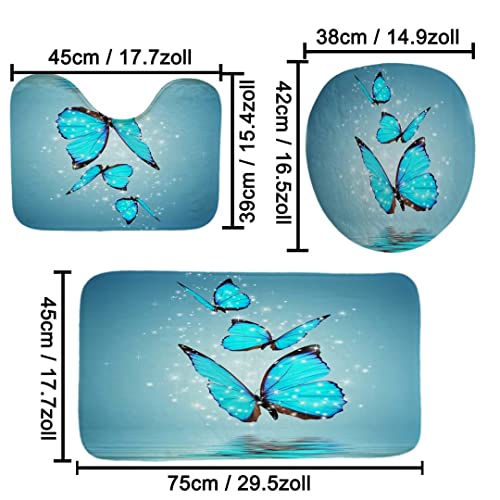 TOENIO Duschvorhang Anti-Schimmel, Schmetterlingsserie Bad Vorhang Set 180x180cm Wasserdicht Shower Curtain mit rutschfeste Badematte U-Kontur Teppich Toilettendeckelabdeckung 12 Hakens – Bild 6