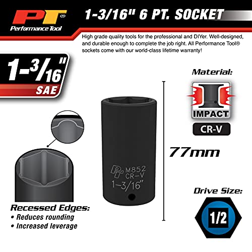 Image of Performance Tool M852 1 /2-Inch Drive 6-Point Impact Socket, 1-3 /16