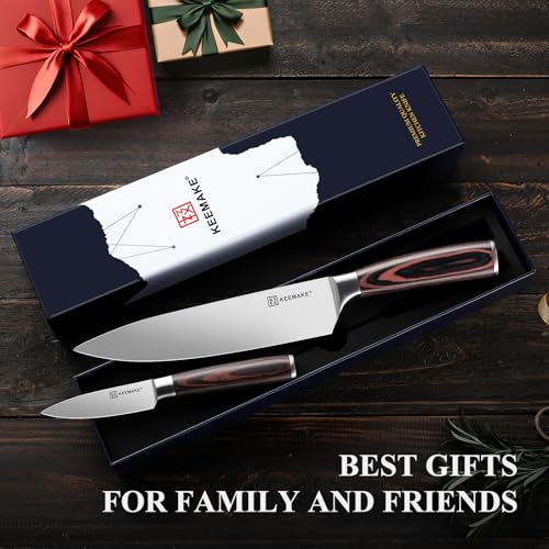 Image of KEEMAKE Professional Chef Knife Set 2 Pieces - Kitchen Knives High Carbon Stainless Steel Ultra Sharp Blade & Ergonomic Pakkawood Handle, Perfect for Meat Cutting, Vegetable Chopping & Culinary Gifts