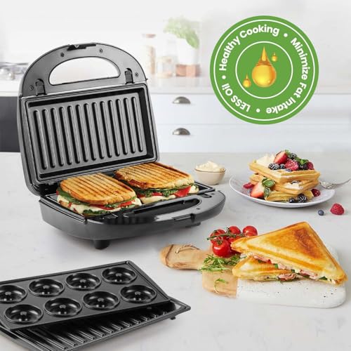 SUPERLEX Sandwich Panini Grill Press 4-in-1 Set, Toastie Machine with Removable Grill, Sandwich, Waffle, Donut Baking Plates, Non-stick - Image 2