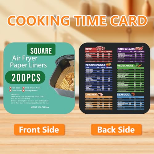 Image of 200PCS Air Fryer Liners Disposable: Square 7.9 Inch Non-Stick Airfryer Paper Liners - Food Grade Parchment Paper for 5 6 7 8 QT Air Fryer Baking and Roasting - Waterproof and OilProof (9 Inch on Top)