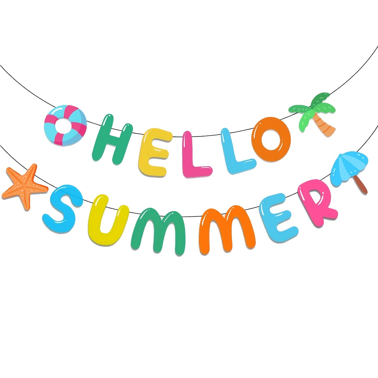 Hello Summer Banner - Colorful Pool Banner Party Decorations Pool Coconut Summer Party Decoration for Birthday Party Fireplace Mantle Decorations Supplies