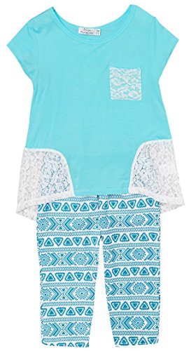 Image of ToBeInStyle Girl's 2 Piece Outfit Top & Leggings Set Casual Graphic Shirt Capri Pants