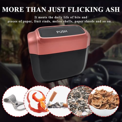 Image of Car Trash Can with Lid, Mini Hanging Push Car Garbage Container with 30 Trush Bags, Portable Leakproof Rubbish Organizer for Most Vehicles Office Home, Car Accessories (Rose Red)
