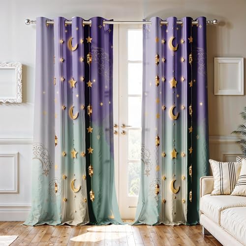 Image of Ultimate Trends Room Darkening Digital Printed 3D Prints Curtain 65-70% Opacity,Diamond Eyelets, Tie Back, Floral Decorated, 7 FEET Pack of 2,Mint Purple