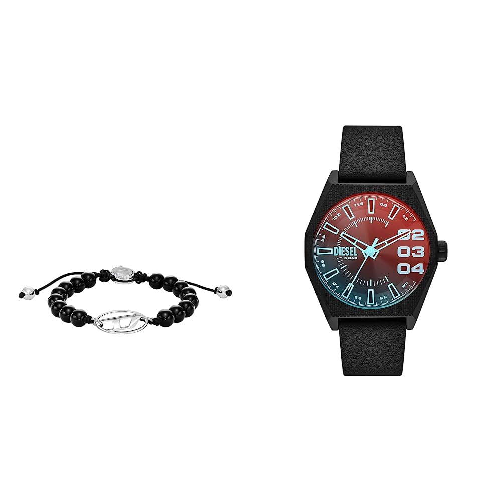 Diesel Bracciale Uomo Gioielli Trendy cod. DX1434040 + T56Diesel Orologio Analogico al Quarzo Uomo con Cinturino in Silicone DZ2175