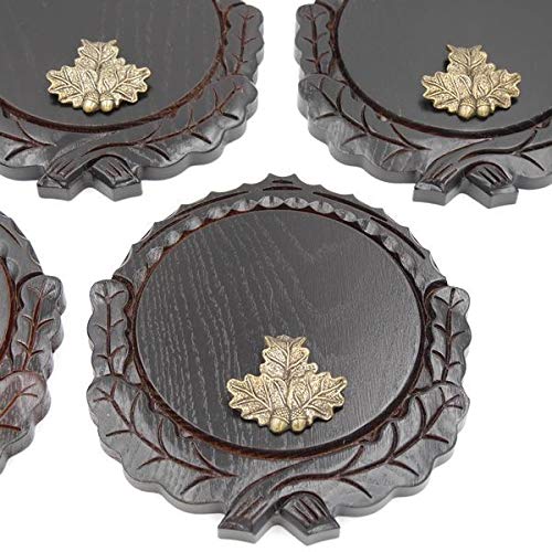 GTK - Juego de 5 placas de cuña talladas oscuras AF 16 cm con 5 hojas de roble, portada pequeña, tabla cuña, tabla de especias, placa de trofeos