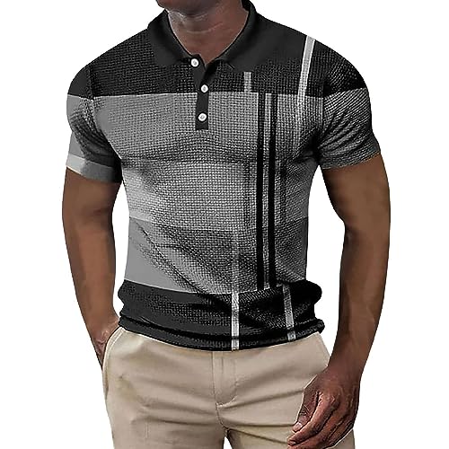 Domary Camisas polo masculinas com bloco de cores Camisas de manga curta com gola lapela e listras g