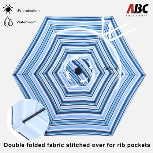 Image of ABCCANOPY 7.5FT Patio Umbrella Outdoor 6 RibsTable Umbrella | Fade & UV Resistant Fabric,6 Fiberglass Ribs,Smooth Crank System,Purple Blue Stripes,Great for Patio,Backyard,Garden,Deck