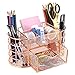 LEORISO Multifunktionale Schreibtisch-Organizer, Metall Schreibtischzubehör mit Schublade, Tisch Halter Büro Organizer mit Briefablage, Stifthalter, Briefpapier Kosmetik Organizer, Roségold