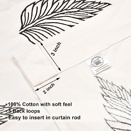 Image of THE LINEN COMPANY Cotton Duck Canvas Curtains 6 Feet Long, Printed Leaf Curtains for Door & Window, 6ft Set of 2, Black Leaf