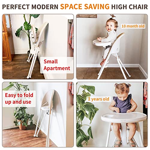 Image of High Chair Folding,One Click fold,Save Space, Detachable Double Tray, Infant Chair, Car Traveling, 3 in 1 Convertible, 3-Point Harness, Adjustable Footrest, Non-Slip Feet, Adjustable Legs