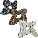 Jseng Square Hair Scrunchies - Boho Striped Linen Texture - Elastic Hair Ties Bands Hair Scrunchy Ponytail Holder for Women - 3PCs Vintage Beige, Brown, Black