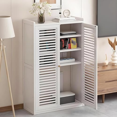 ルーターボックス ルーター 収納 Wi-Fiボックスハイダー 木製ラジエーターカバー 竹製 調節可能な棚付き 2枚扉 家庭用 リビング オフィス用(White,97cm/38in)